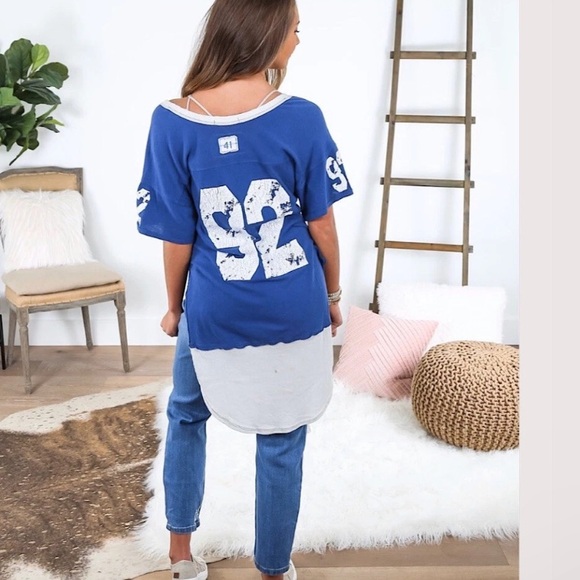 Free People We The Free Blue Hail Mary Jersey Tee Tunic Top - Picture 5 of 13
